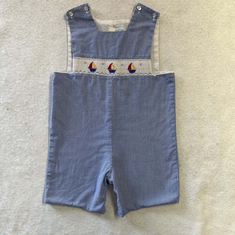 Boys RagsLands Blue Gingham Smocked Shortall 2T - Picture 7 of 11